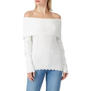 Milly Sweater Top Size L Large Off Shoulder Scallop Trim Ivory